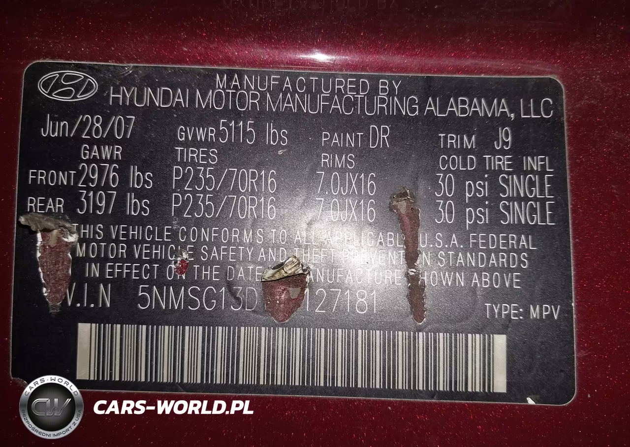 2007 Hyundai Santa Fe Gls VIN:5NMSG13D17H127181 - 9