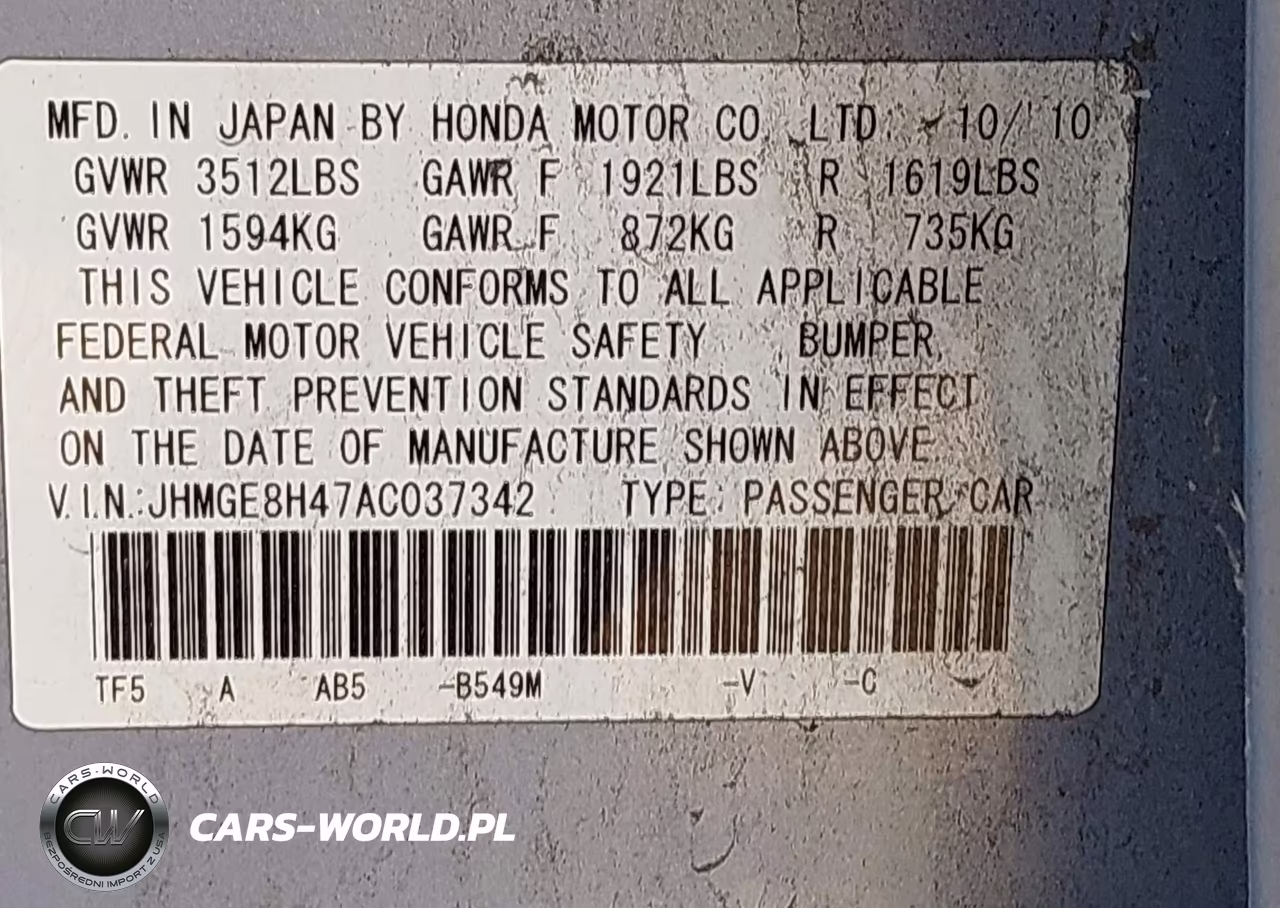2010 Honda Fit Sport VIN:JHMGE8H47AC037342 - 9
