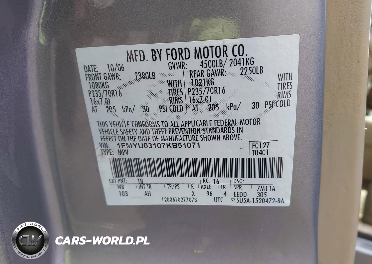 2007 Ford Escape Xlt-Xlt Sport VIN:1FMYU03107KB51071 - 9