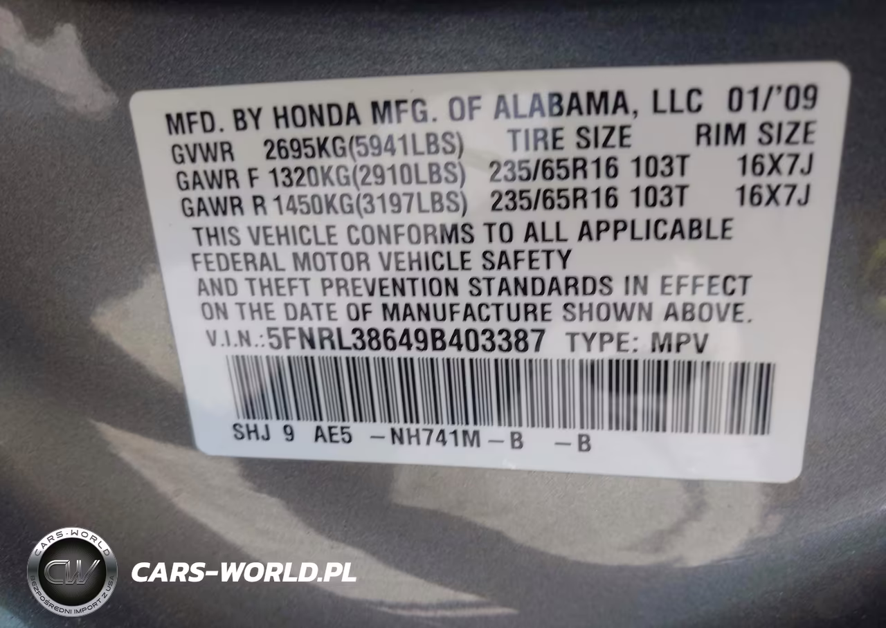 2009 Honda Odyssey Ex-L VIN:5FNRL38649B403387 - 9