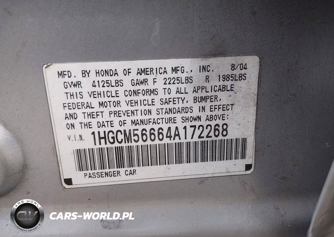 2004 Honda Accord 2.4 Ex VIN:1HGCM56664A172268 - 9