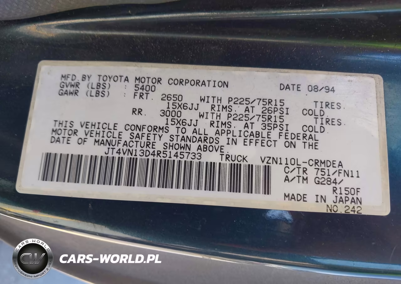 1994 Toyota Pickup 1-2 Ton Ex Lng Whlbase-Dx VIN:JT4VN13D4R5145733 - 9