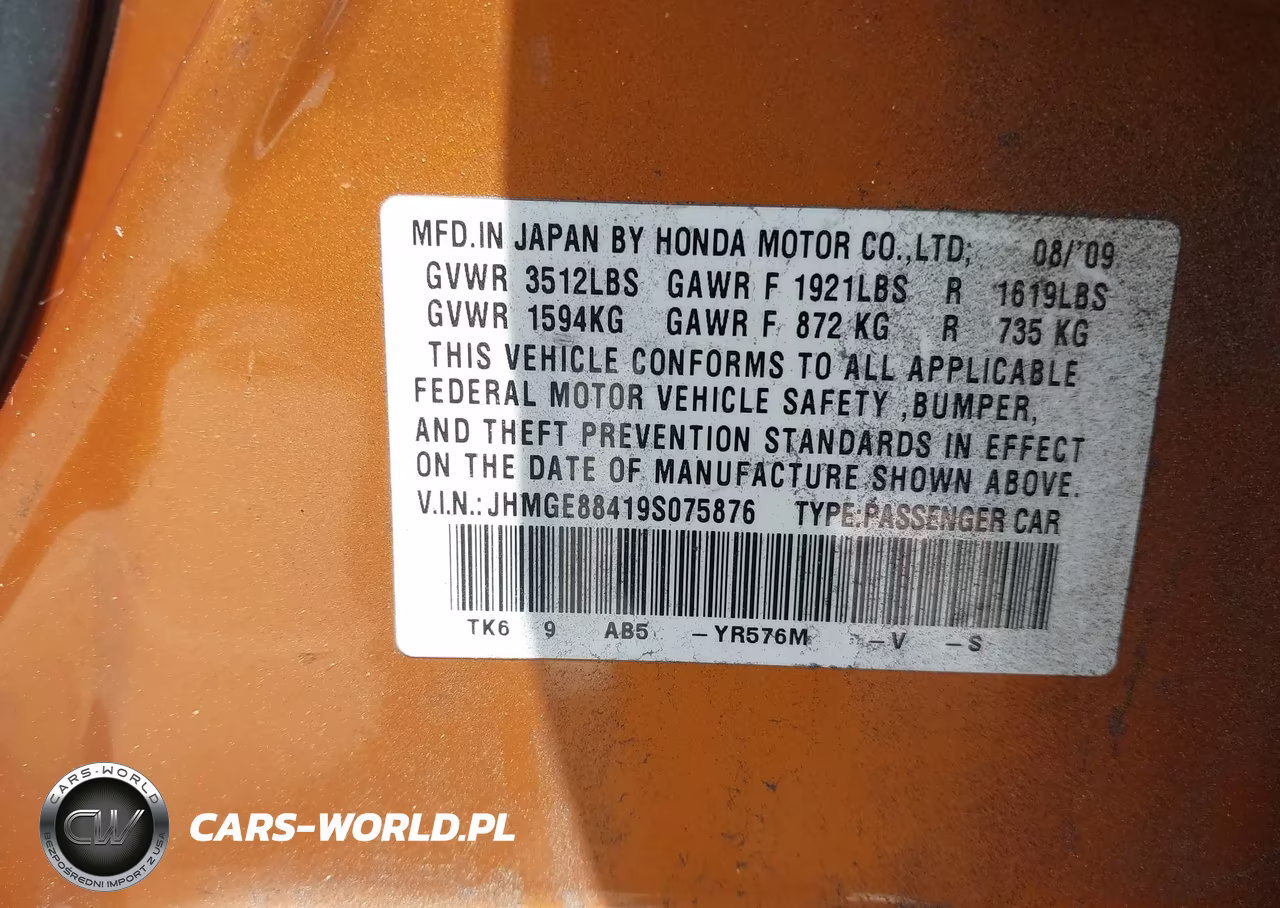 2009 Honda Fit Sport VIN:JHMGE88419S075876 - 9