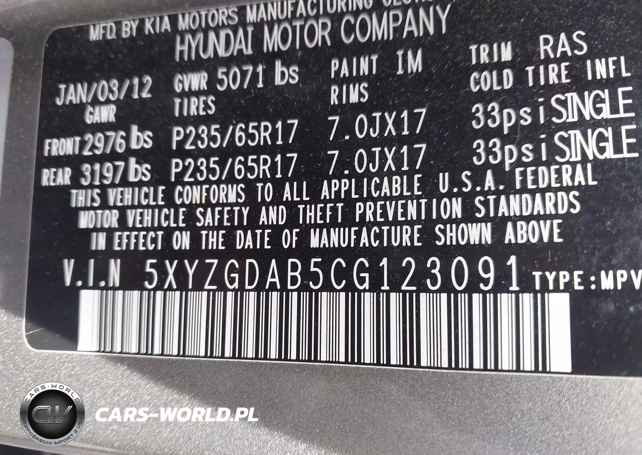 2012 Hyundai Santa Fe Gls VIN:5XYZGDAB5CG123091 - 9