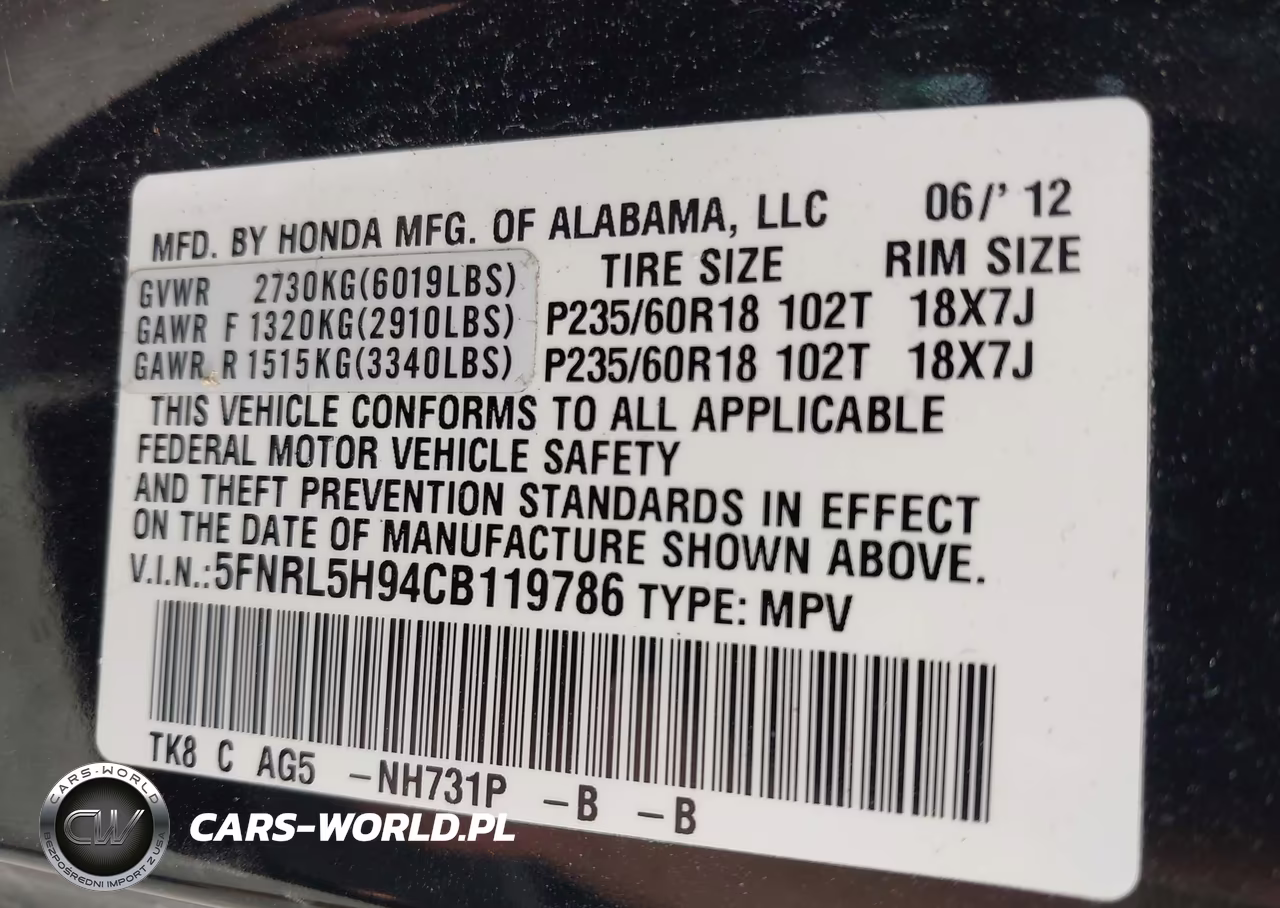 2012 Honda Odyssey Touring-Touring Elite VIN:5FNRL5H94CB119786 - 9