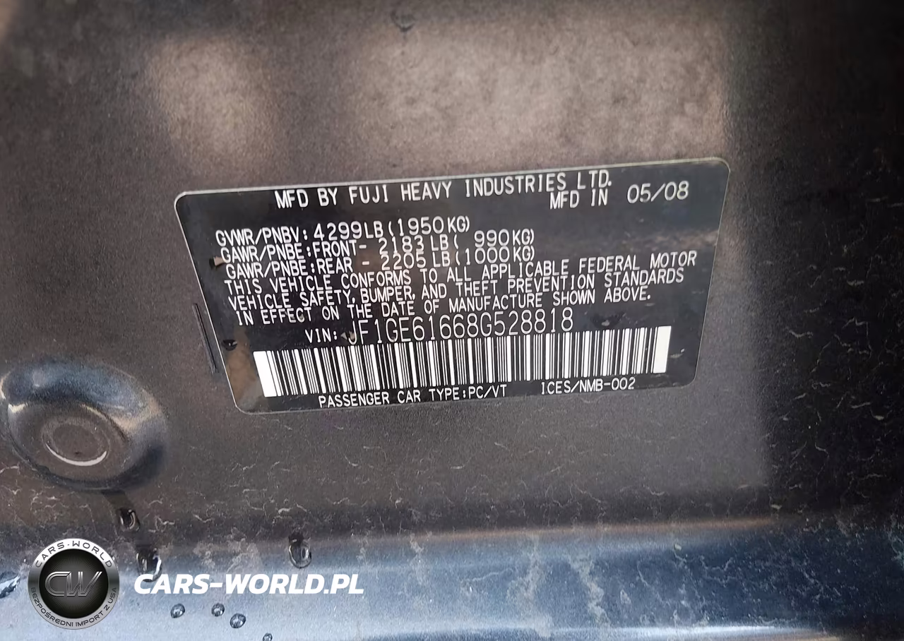 2008 Subaru Impreza 2.5I VIN:JF1GE61668G528818 - 9