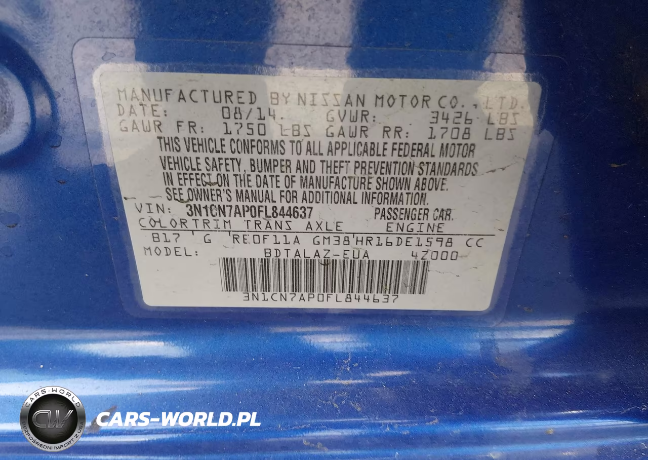 2015 Nissan Versa 1.6 S+ VIN:3N1CN7AP0FL844637 - 9