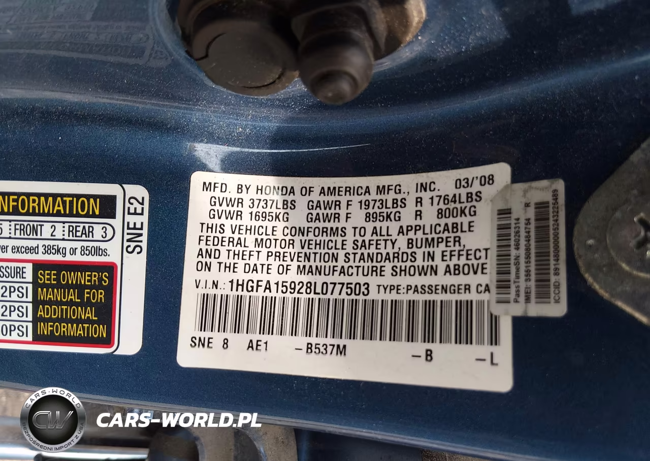 2008 Honda Civic Ex-L VIN:1HGFA15928L077503 - 9