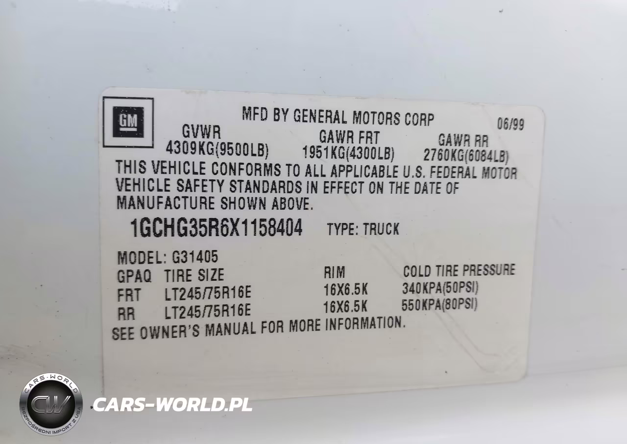 1999 Chevrolet Express VIN:1GCHG35R6X1158404 - 9