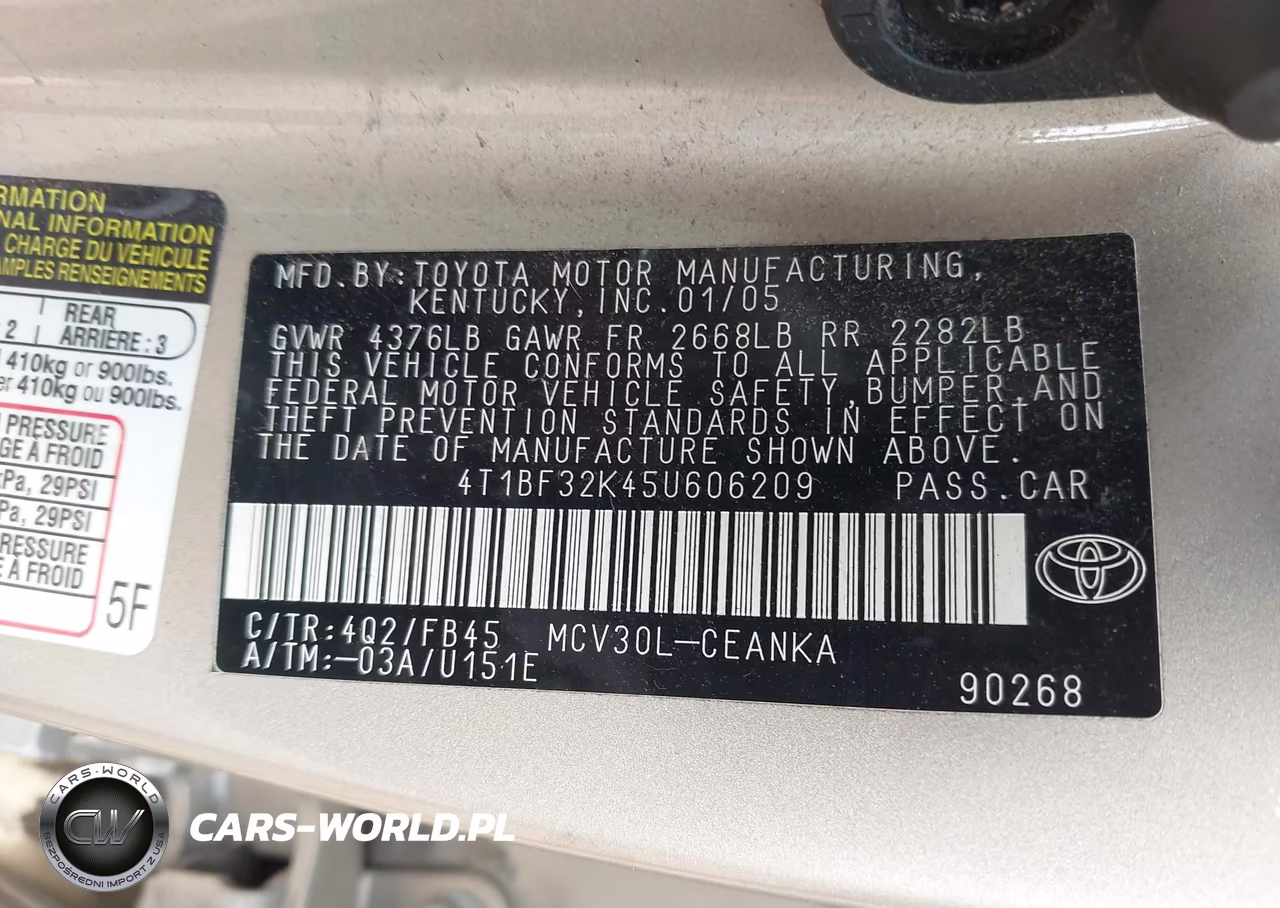 2005 Toyota Camry Le V6 VIN:4T1BF32K45U606209 - 9