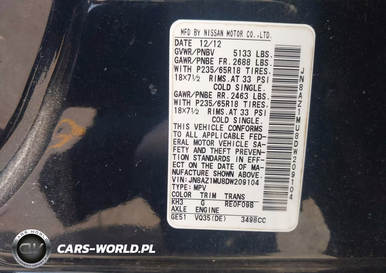 2013 Nissan Murano Sl VIN:JN8AZ1MU8DW209104 - 9