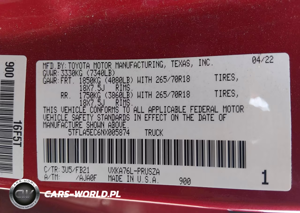 2022 Toyota Tundra Sr5 VIN:5TFLA5EC6NX005874 - 9