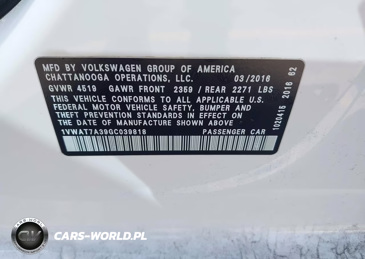 2016 Volkswagen Passat 1.8T R-Line VIN:1VWAT7A39GC039818 - 9