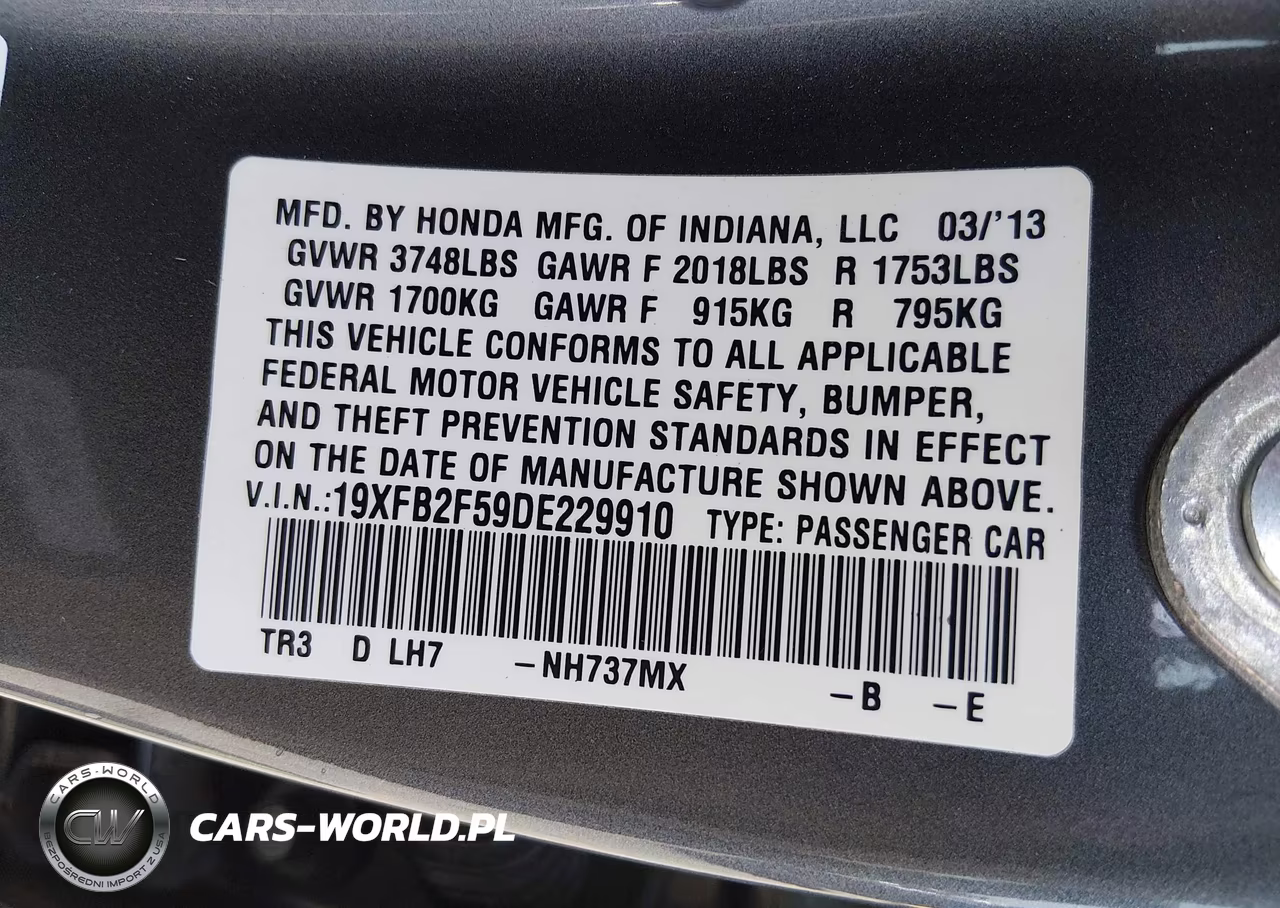 2013 Honda Civic Lx VIN:19XFB2F59DS229910 - 9
