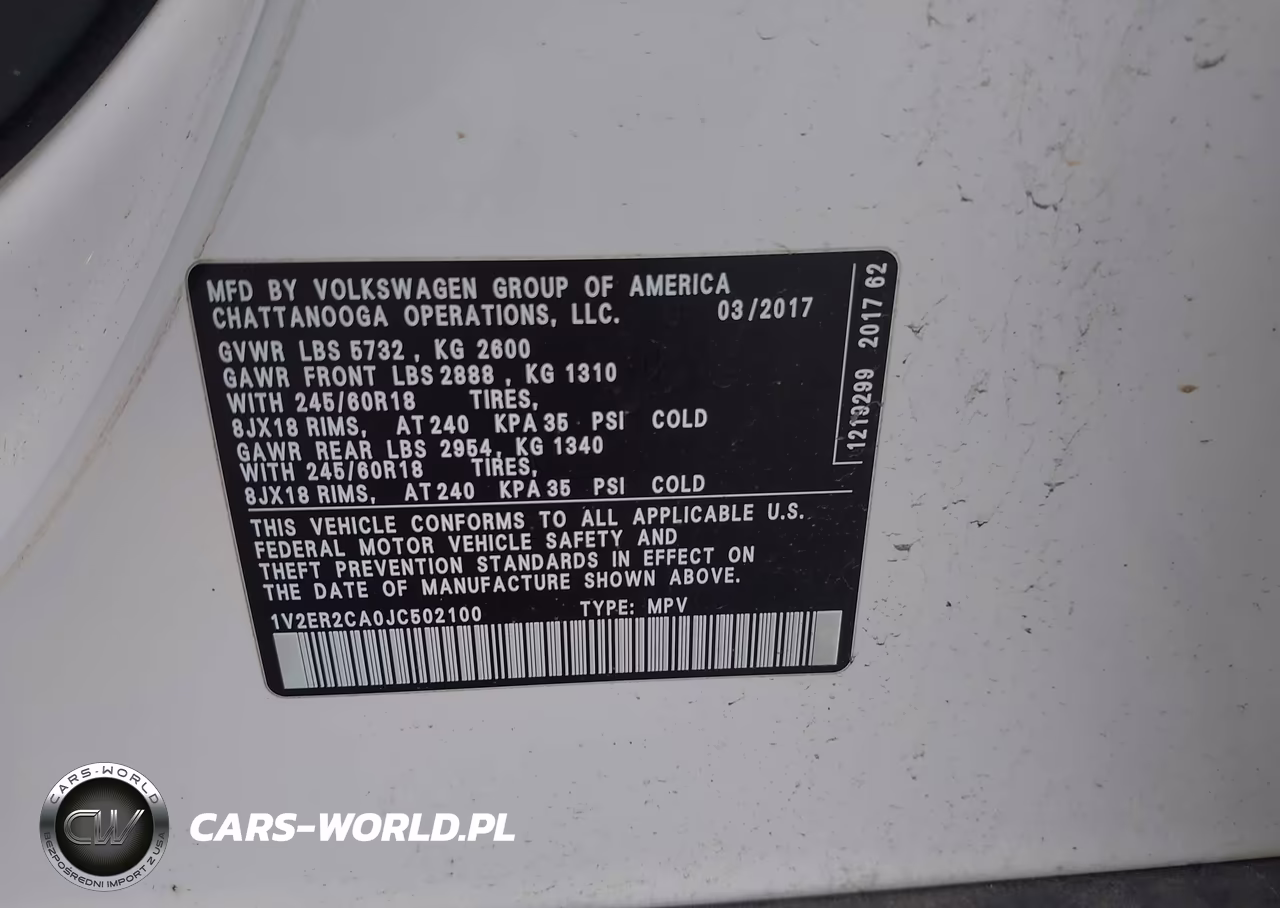 2018 Volkswagen Atlas 3.6L V6 Sel VIN:1V2ER2CA0JC502100 - 9