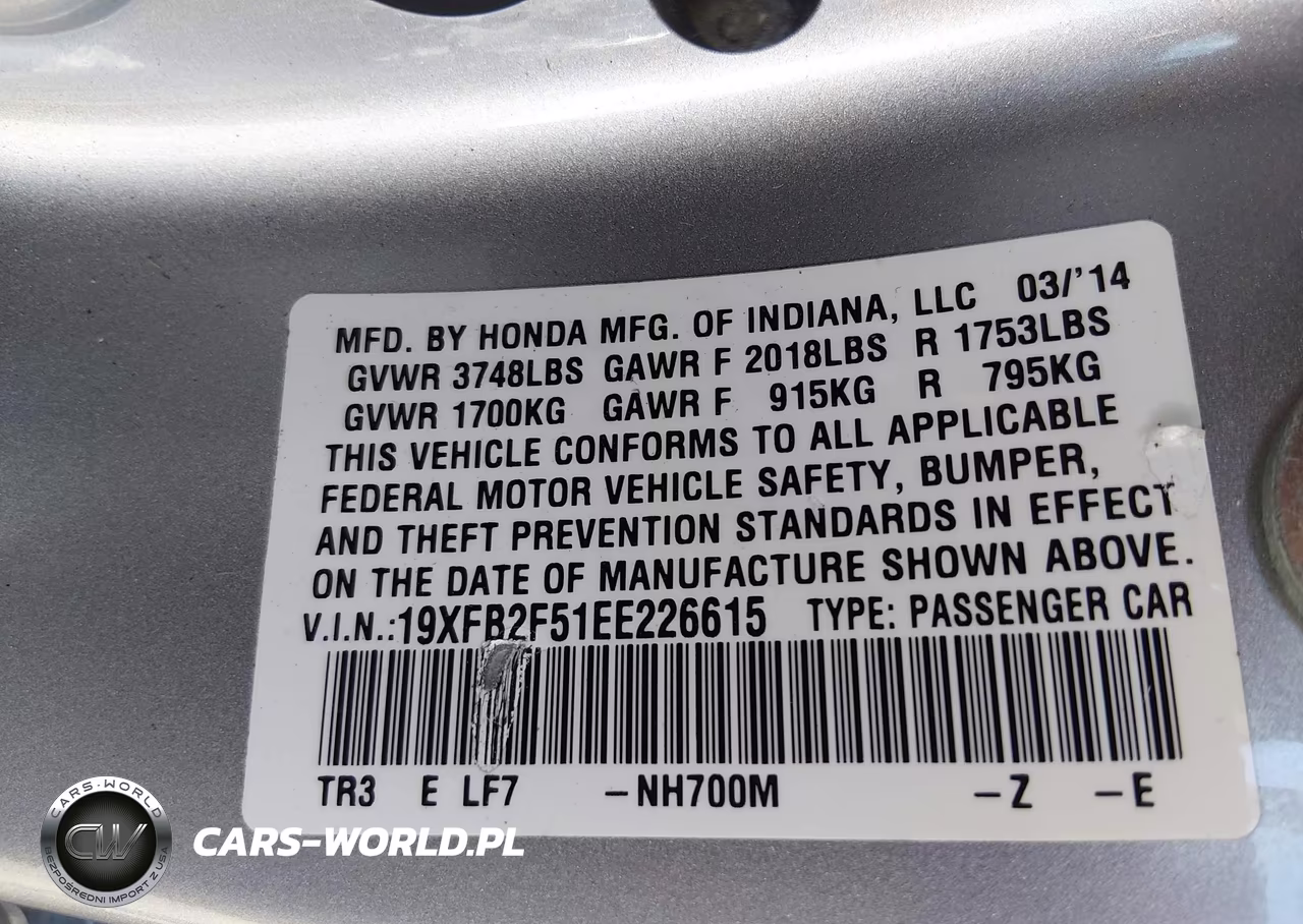 2014 Honda Civic Lx VIN:19XFB2F51EE226615 - 9