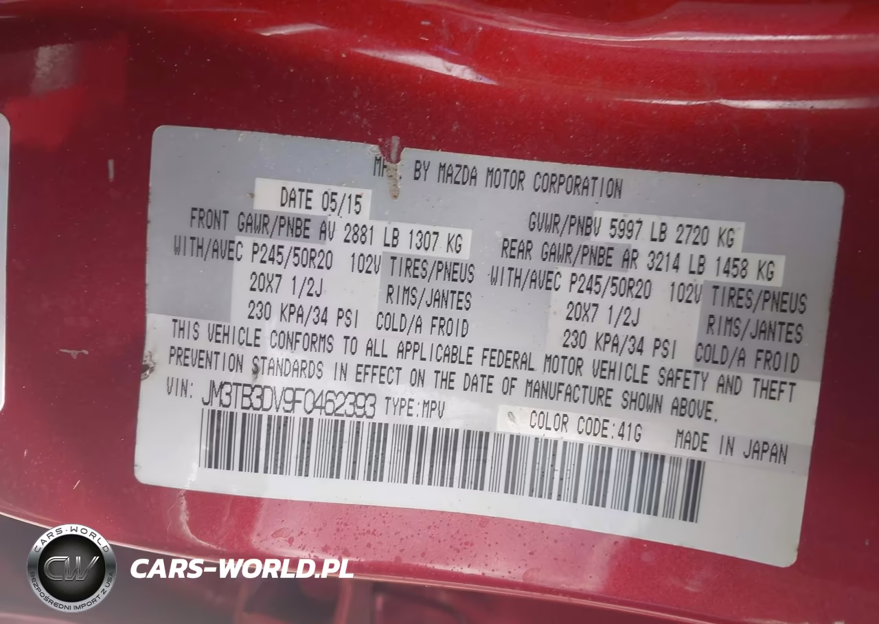 2015 Mazda Cx-9 Grand Touring VIN:JM3TB3DV9F0462393 - 9
