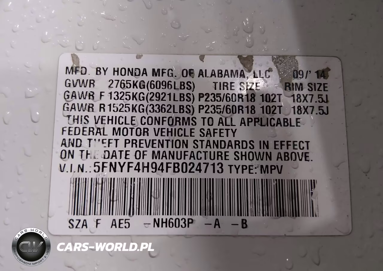 2015 Honda Pilot Touring VIN:5FNYF4H94FB024713 - 9
