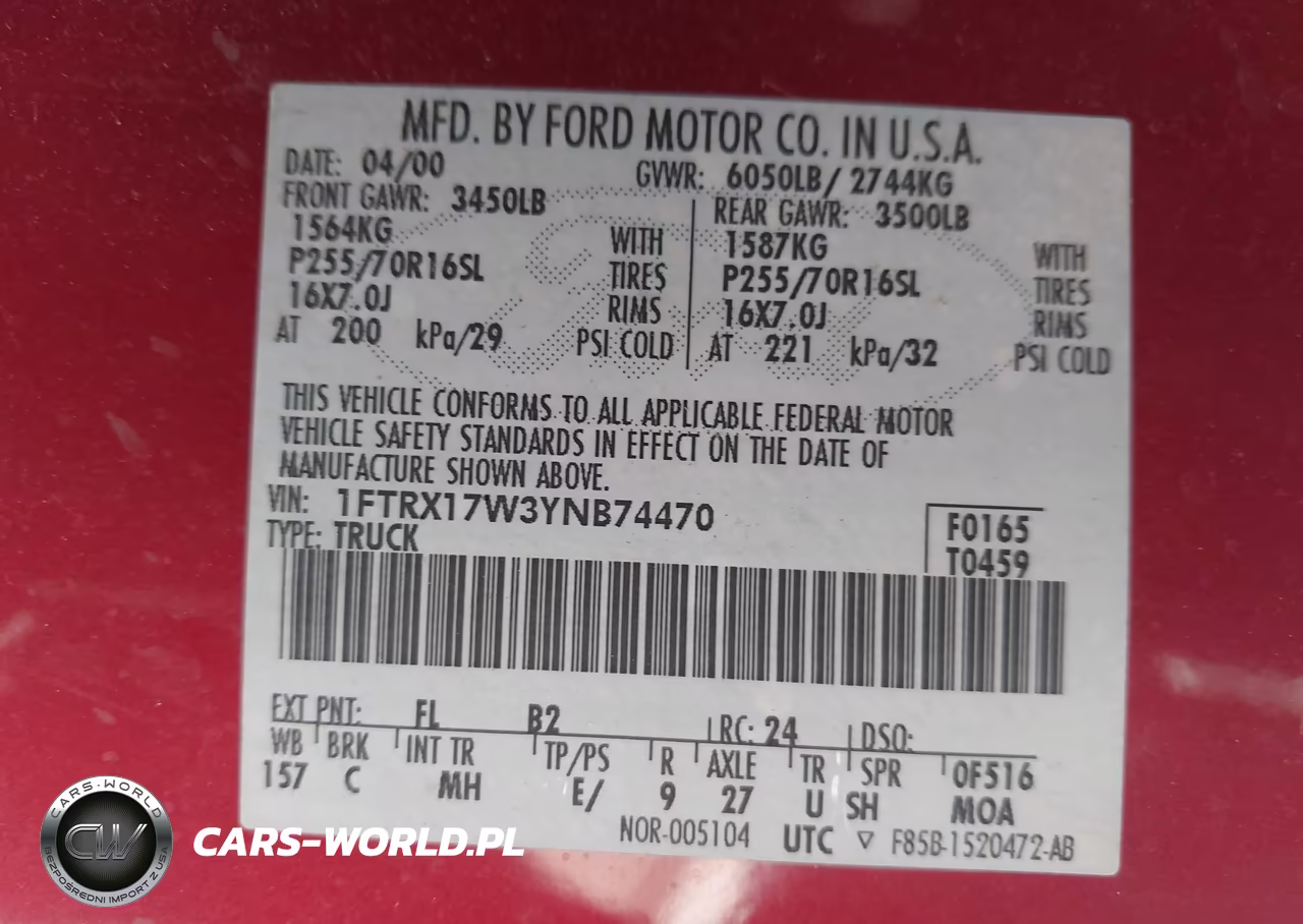 2000 Ford F-150 Lariat-Work Series-Xl-Xlt VIN:1FTRX17W3YNB74470 - 9