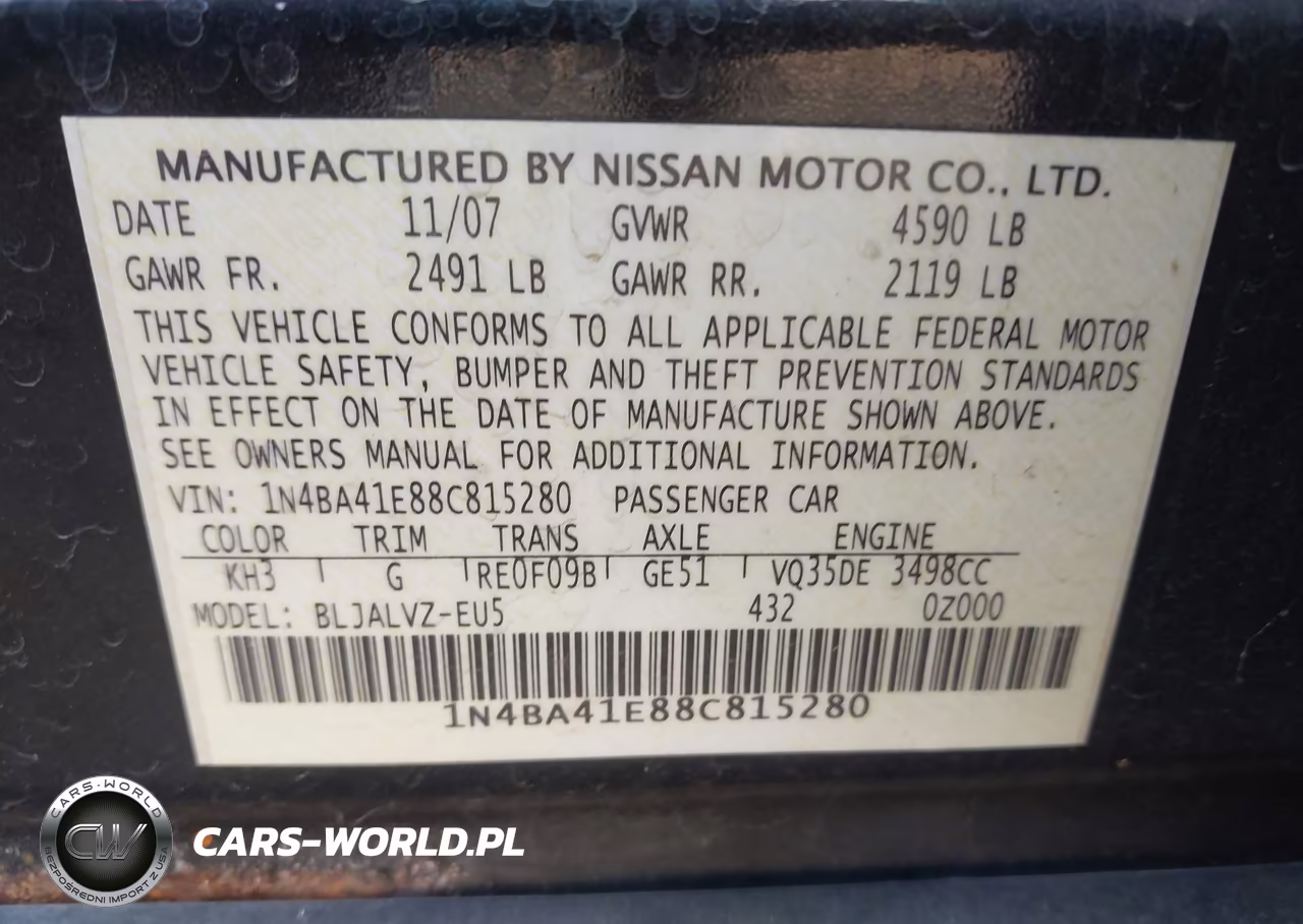 2008 Nissan Maxima 3.5 Se VIN:1N4BA41E88C815280 - 9