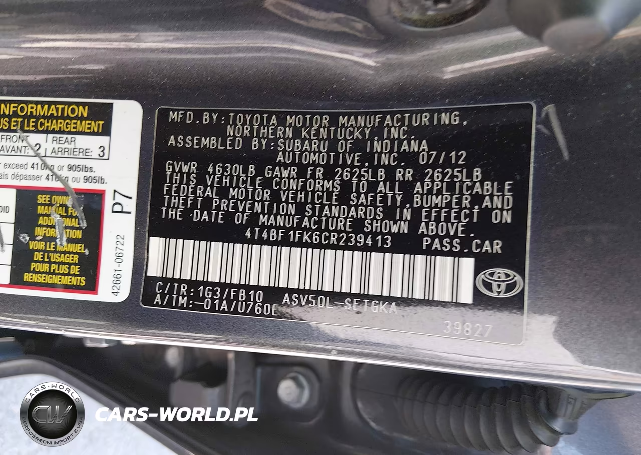 2012 Toyota Camry Xle VIN:4T4BF1FK6CR239413 - 9