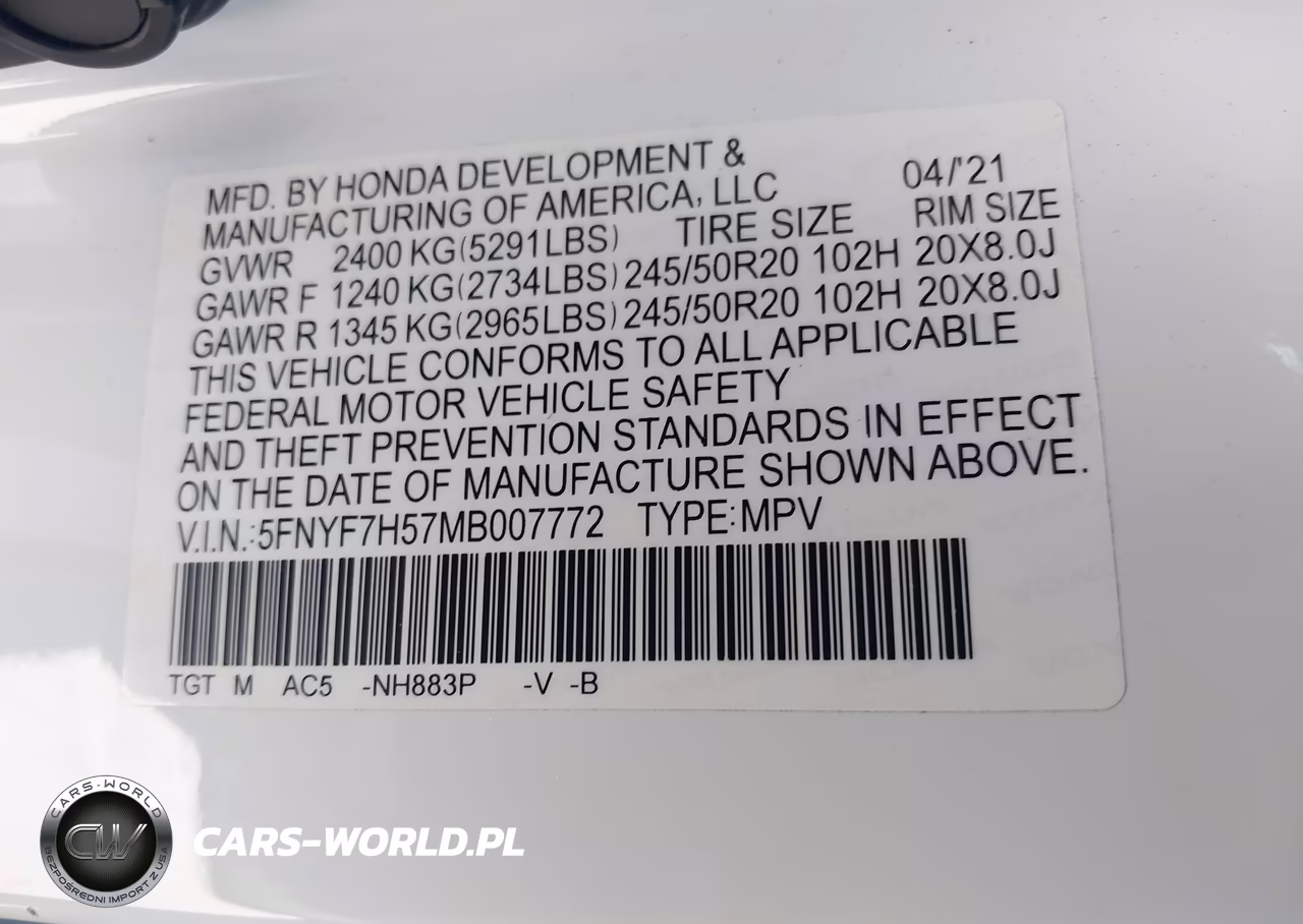 2021 Honda Passport 2Wd Ex-L VIN:5FNYF7H57MB007772 - 9