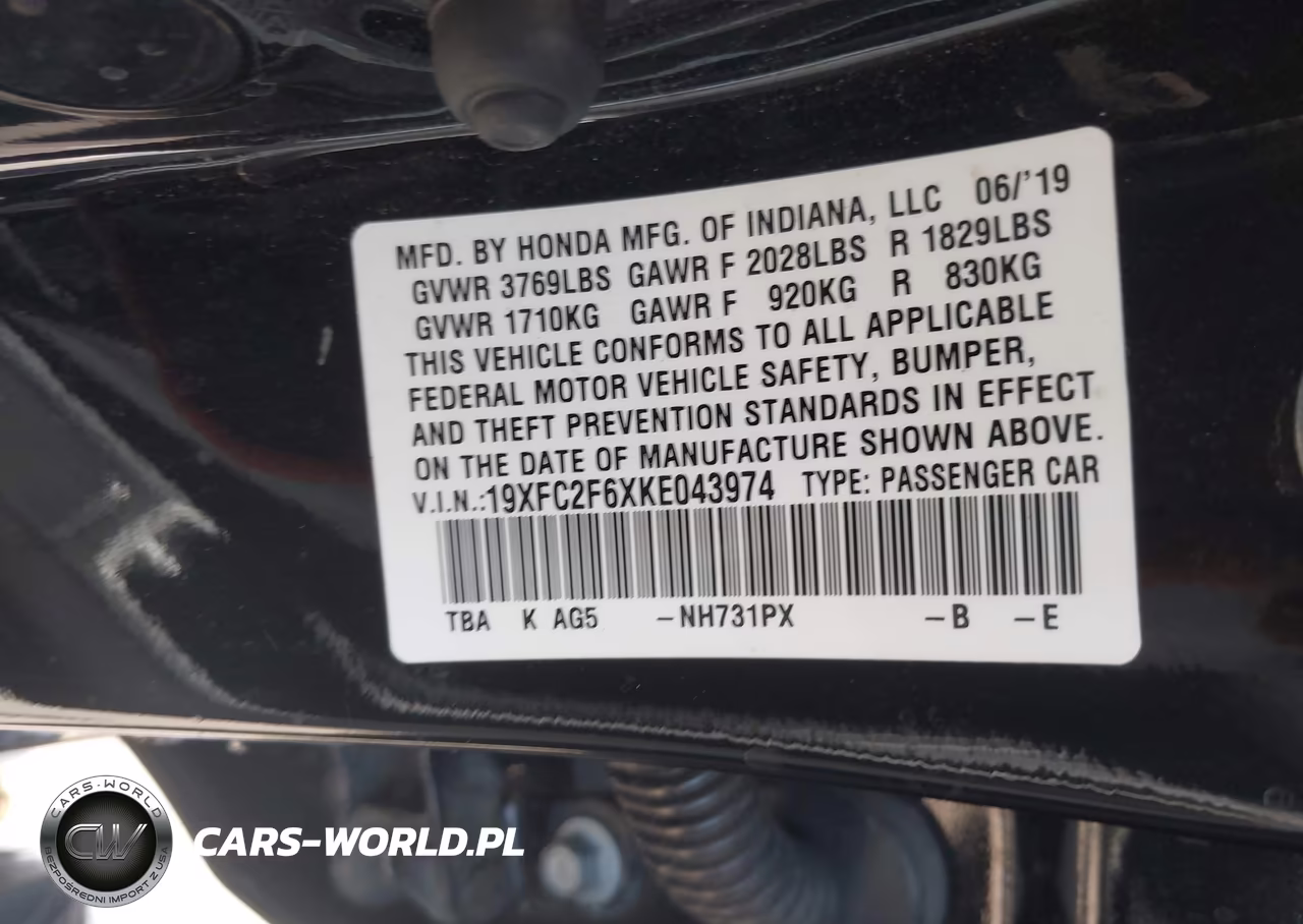 2019 Honda Civic Lx VIN:19XFC2F6XKE043974 - 9