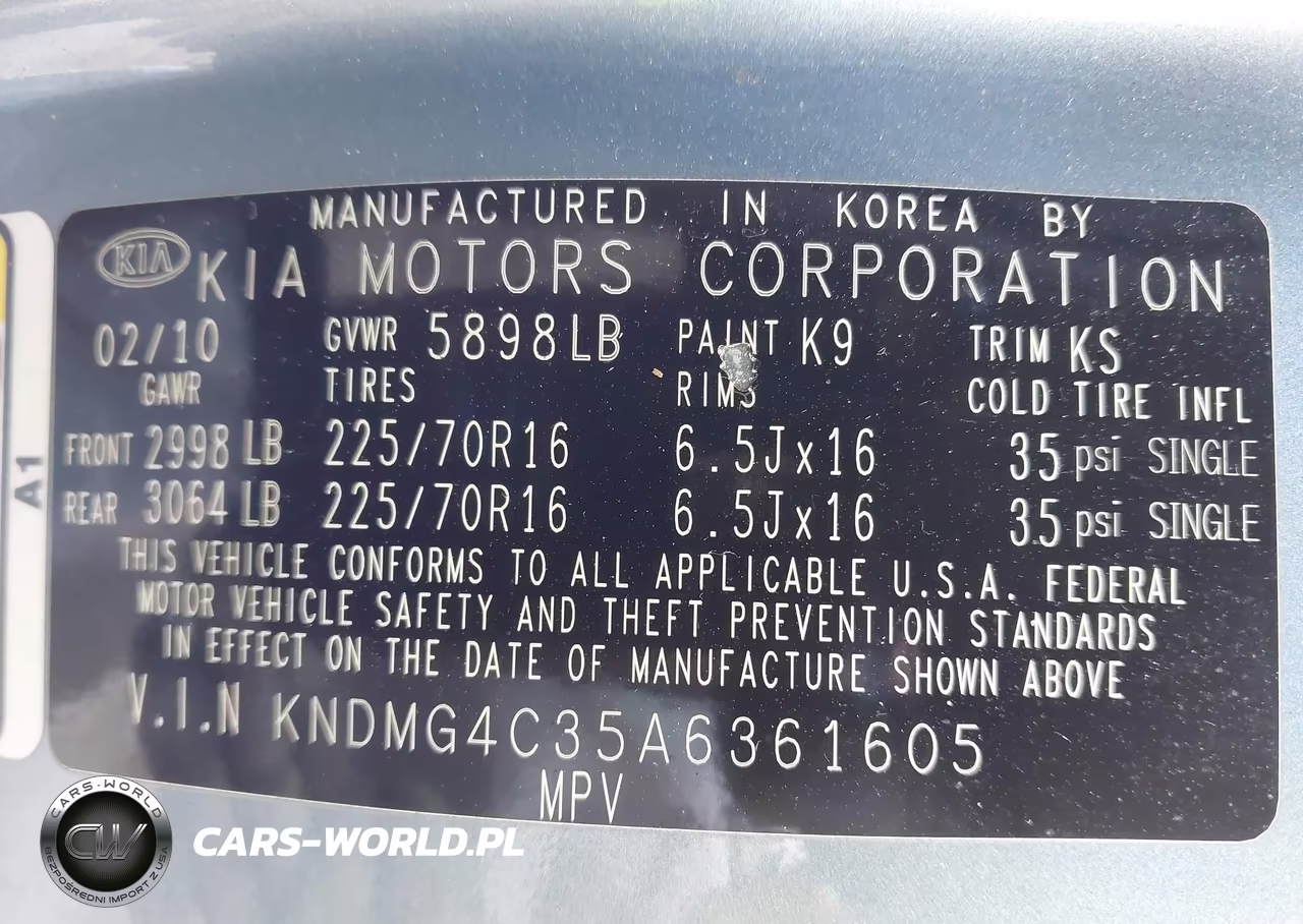 2010 Kia Sedona Lx VIN:KNDMG4C35A6361605 - 9
