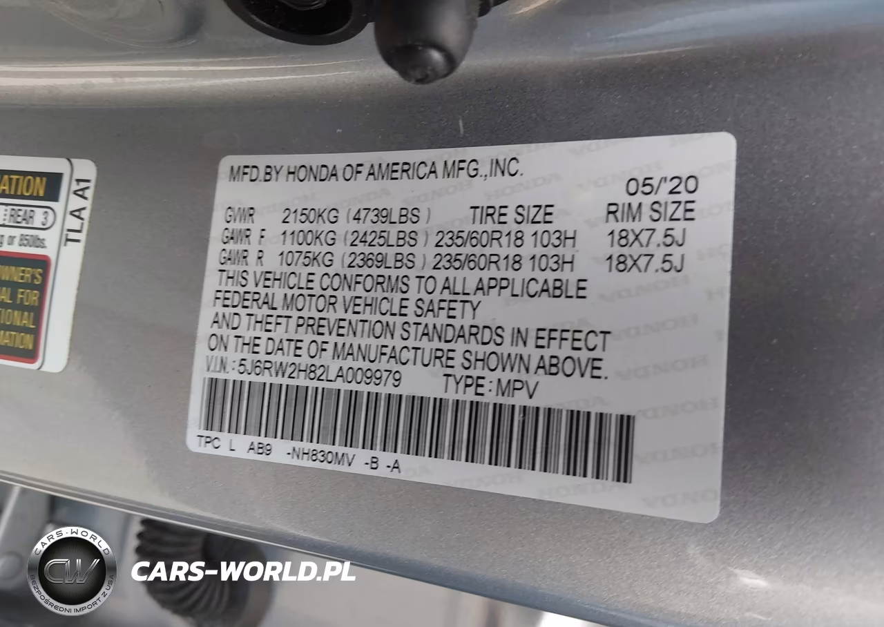 2020 Honda Cr-V Awd Ex-L VIN:5J6RW2H82LA009979 - 9