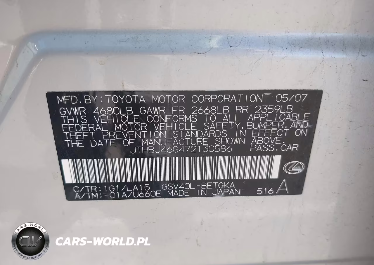 2007 Lexus Es 350 VIN:JTHBJ46G472130586 - 9