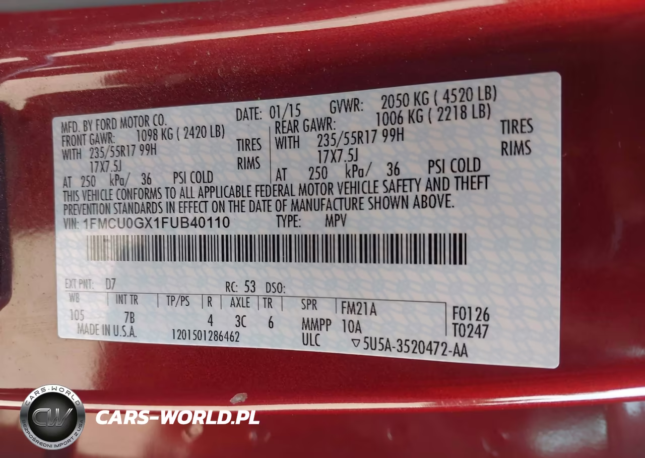 2015 Ford Escape Se VIN:1FMCU0GX1FUB40110 - 9