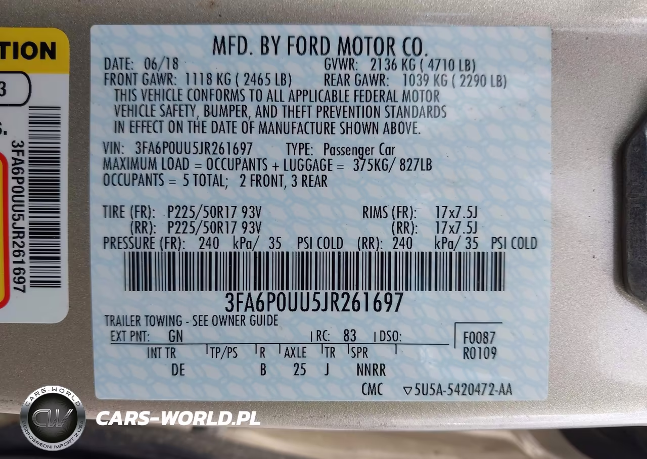 2018 Ford Fusion Hybrid S VIN:3FA6P0UU5JR261697 - 9