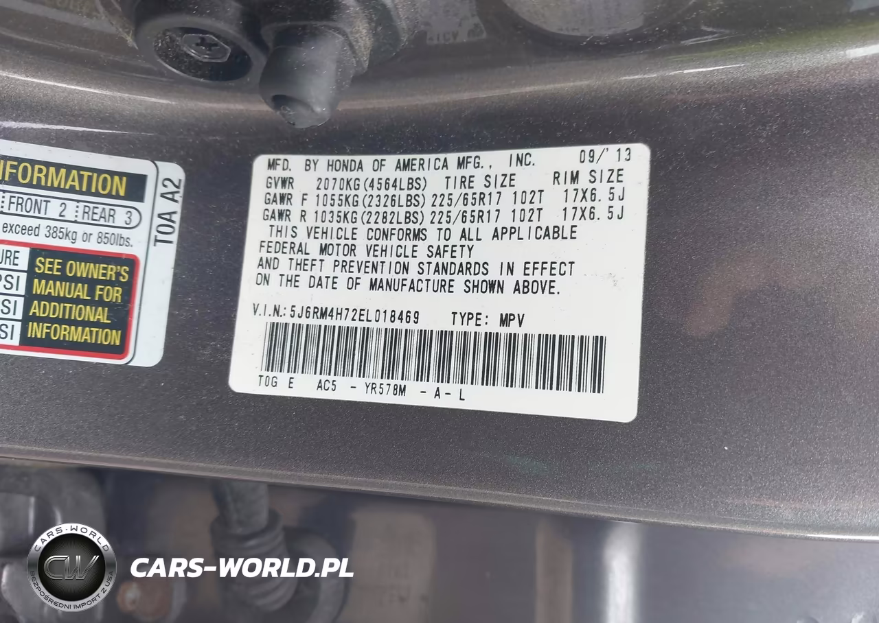 2014 Honda Cr-V Ex-L VIN:5J6RM4H72EL018469 - 9