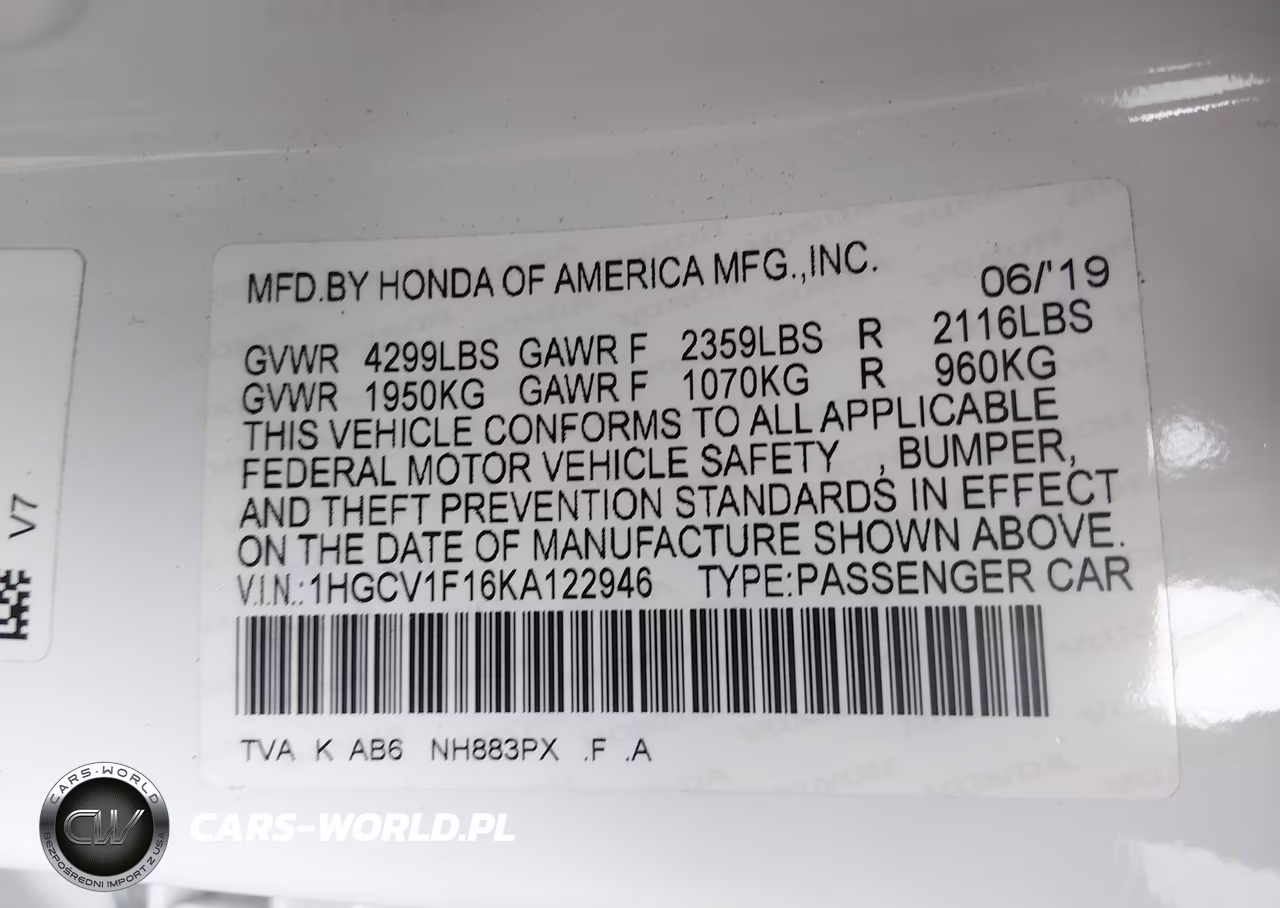 2019 Honda Accord Lx VIN:1HGCV1F16KA122946 - 9