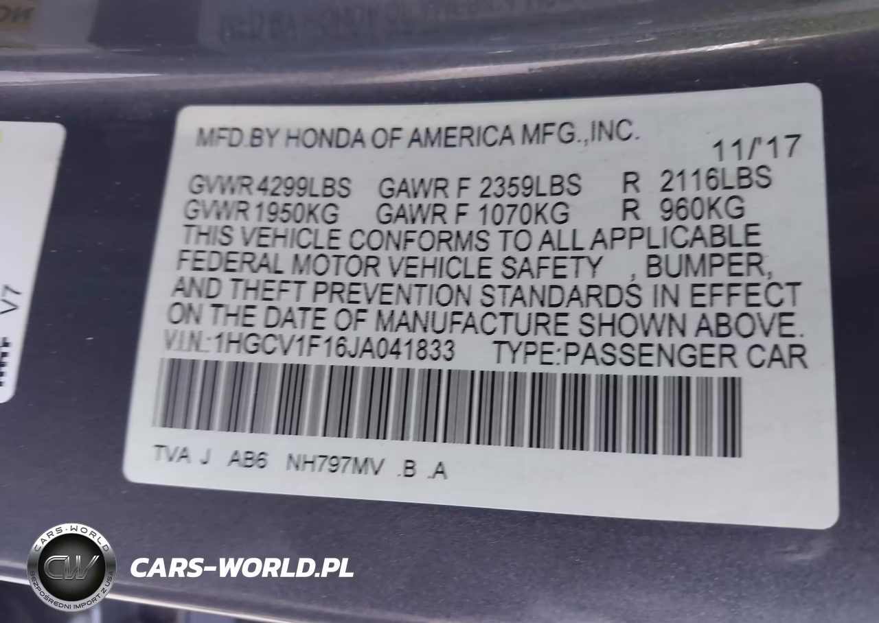 2018 Honda Accord Lx VIN:1HGCV1F16JA041833 - 9