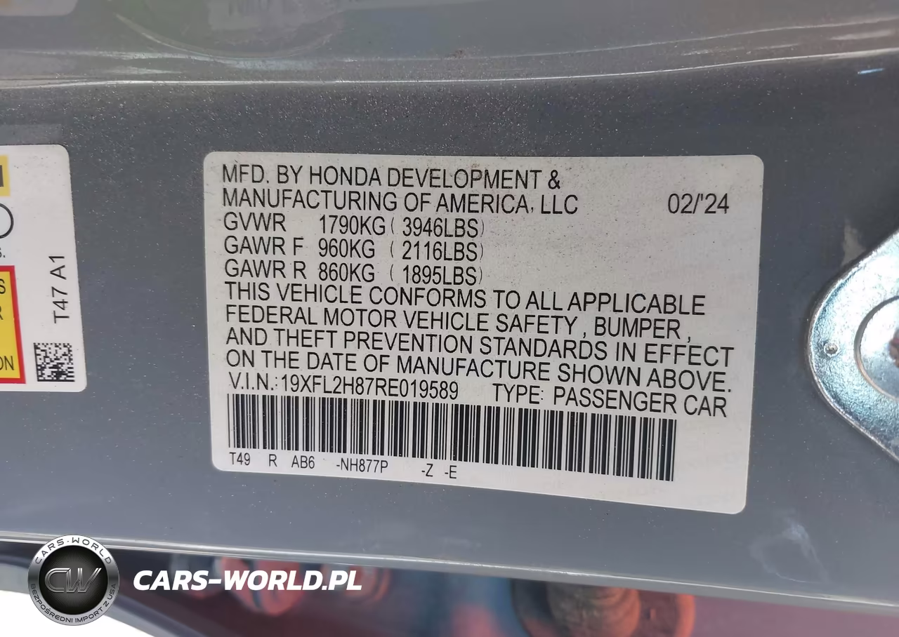 2024 Honda Civic Sport VIN:19XFL2H87RE019589 - 9