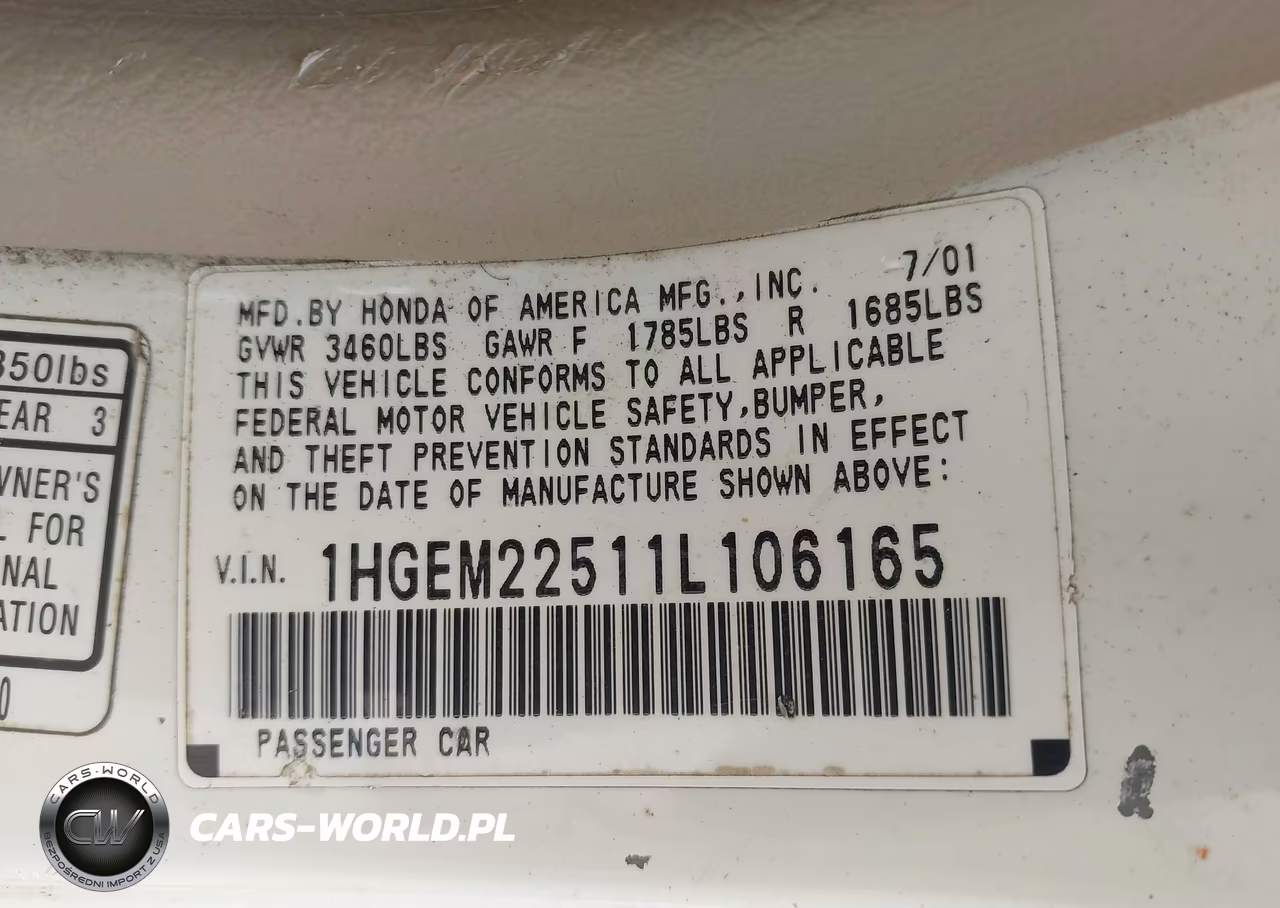 2001 Honda Civic Lx VIN:1HGEM22511L106165 - 9