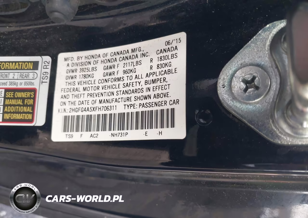 2015 Honda Civic Si VIN:2HGFG4A5XFH706311 - 9