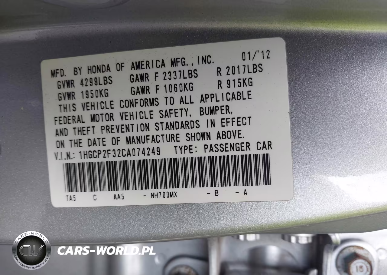 2012 Honda Accord Sdn Lx VIN:1HGCP2F32CA074249 - 9