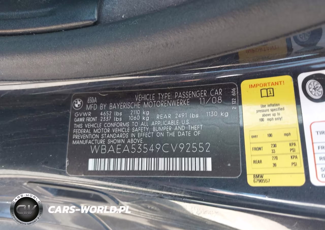 2009 BMW 650I VIN:WBAEA53549CV92552 - 9