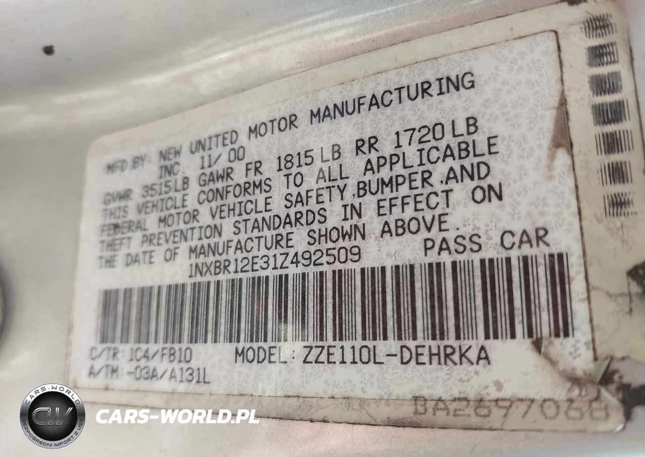 2001 Toyota Corolla Ce VIN:1NXBR12E31Z492509 - 9