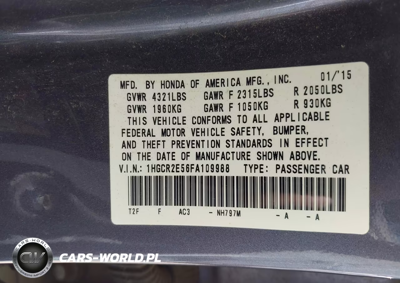 2015 Honda Accord Sport VIN:1HGCR2E56FA109988 - 9
