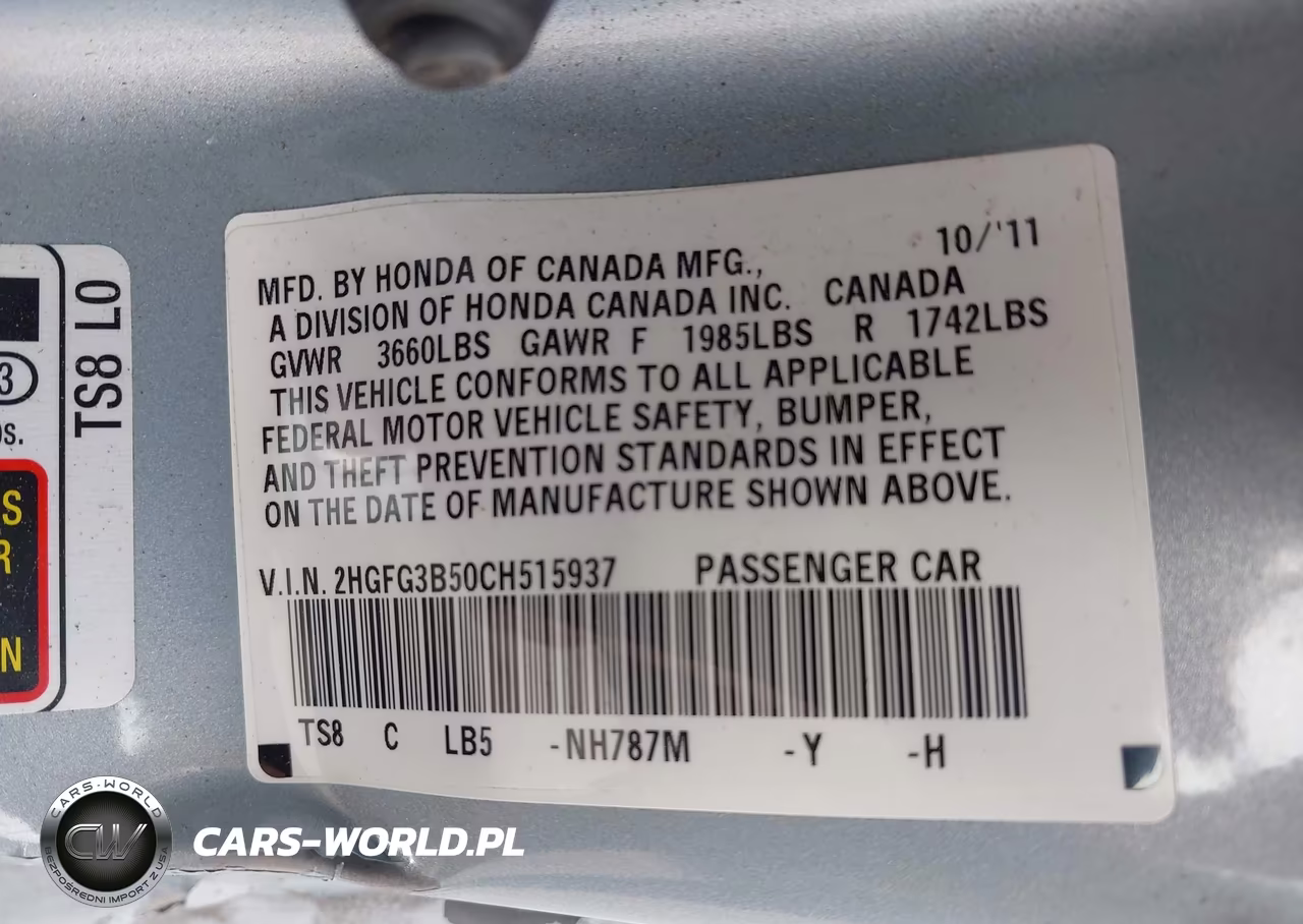 2012 Honda Civic Lx VIN:2HGFG3B50CH515937 - 9