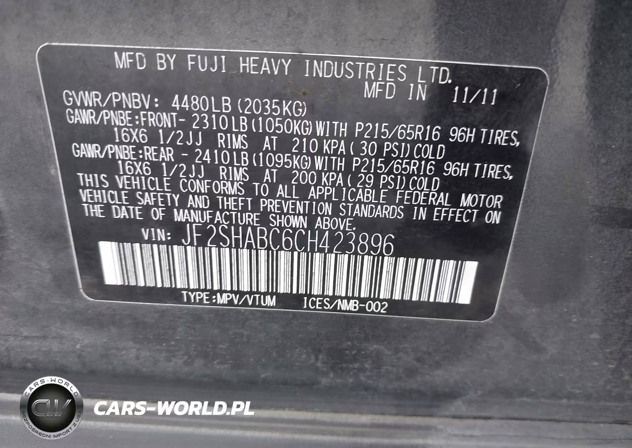 2012 Subaru Forester 2.5X VIN:JF2SHABC6CH423896 - 9