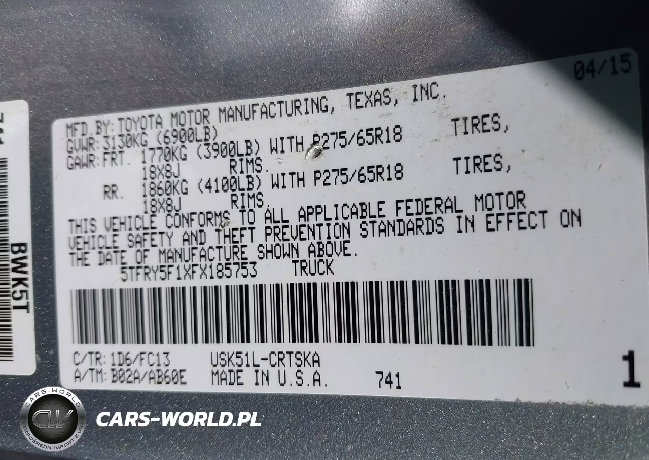 2015 Toyota Tundra Sr5 5.7L V8 VIN:5TFRY5F1XFX185753 - 9