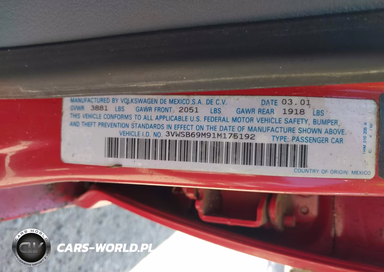 2001 Volkswagen Jetta Gls VIN:3VWSB69M91M175192 - 9