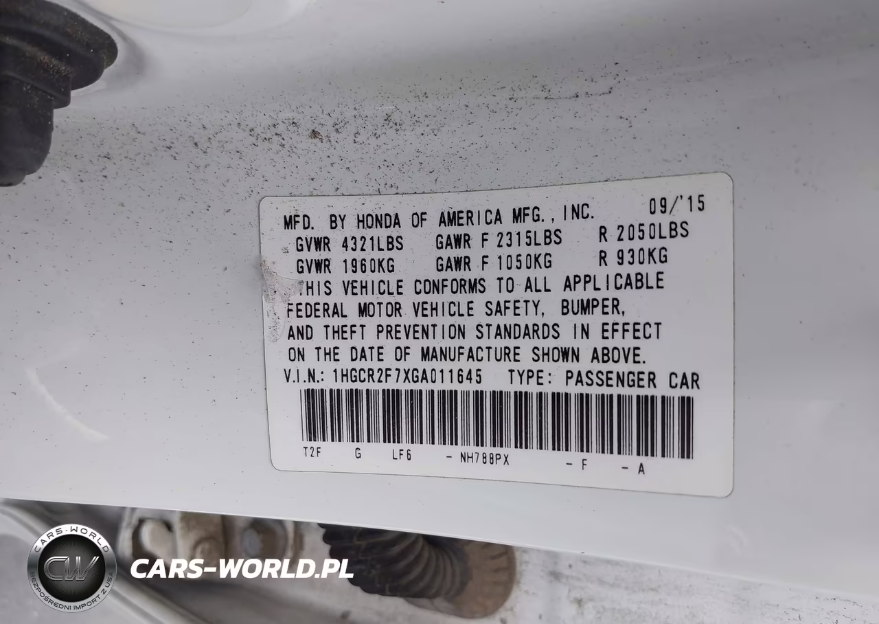 2016 Honda Accord Ex VIN:1HGCR2F7XGA011645 - 9