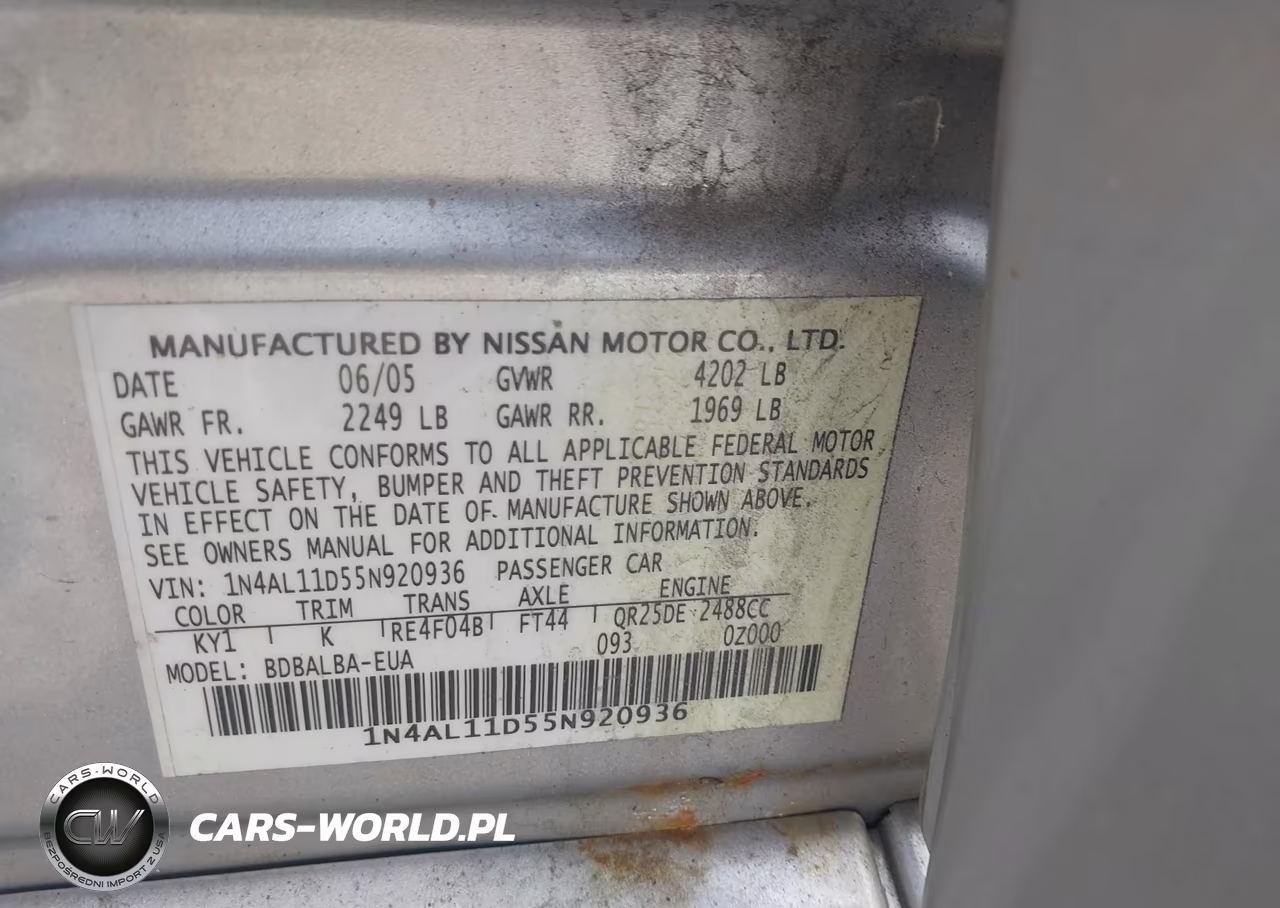 2005 Nissan Altima 2.5 S VIN:1N4AL11D55N920936 - 9