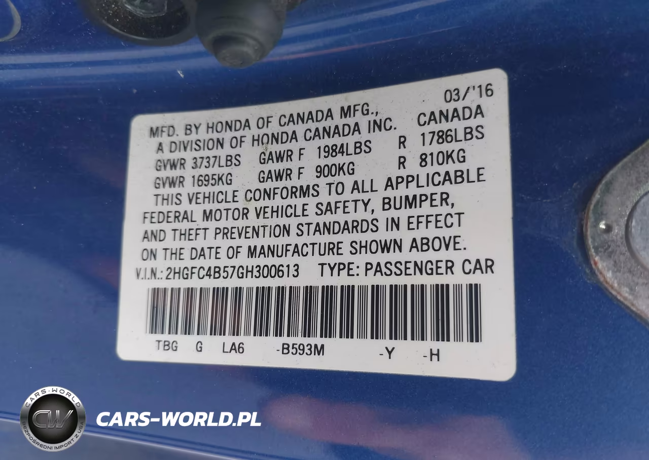 2016 Honda Civic Lx VIN:2HGFC4B57GH300613 - 9