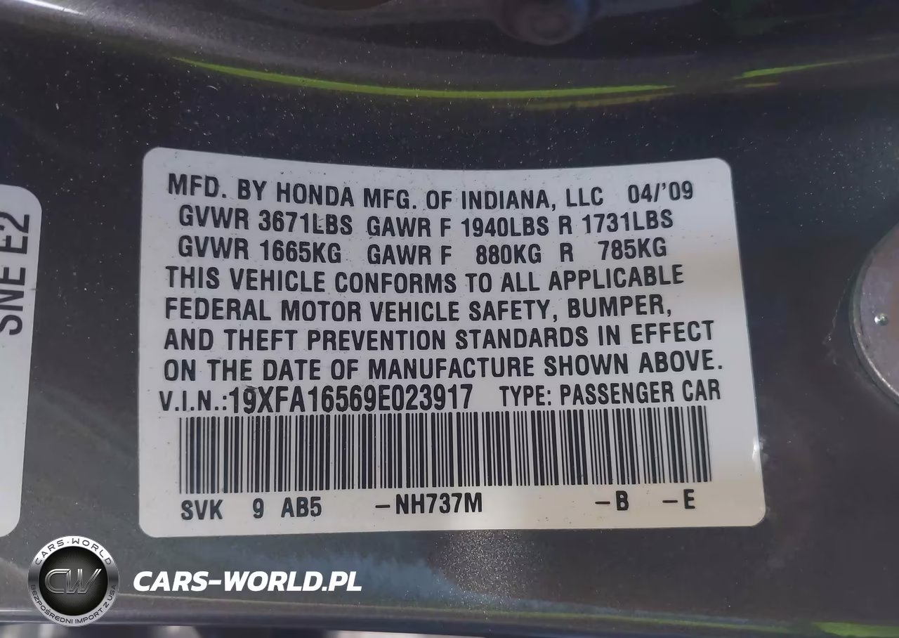 2009 Honda Civic Lx VIN:19XFA16569E023917 - 9